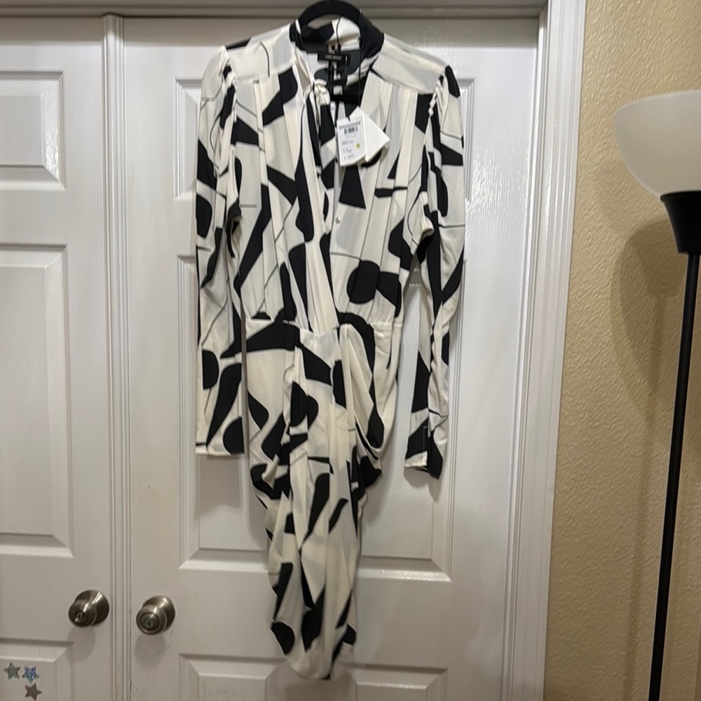 $1505 ISABEL MARANT Black and White Geometric Print Dress 100% SILK EU 34 XS - Picture 3 of 7